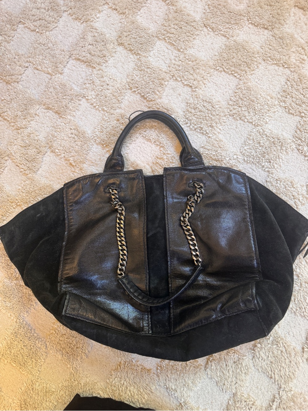 Ramy Brook Black Leather & Suede Chain Tote Shoulder Bag - Picture 2 of 7